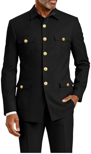 msatuy Safari Suit for Men Royal Blue Mandarin Collar Suits for